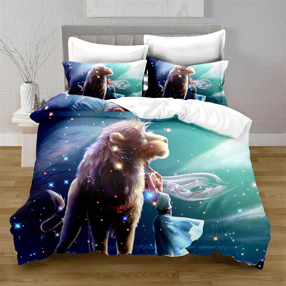 Lion Print Single Duvet Cover Set with Pillowcases 75*50cm, Soft Microfiber Bedding Set Comforter Cover for Adults Kids 2PCs Set
