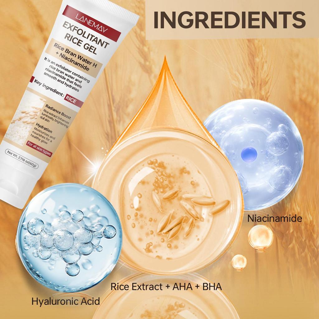 Отшелушивающий рисовый гель-увлажнение и питание для здорового сияния-Преобразует кожу в чистую и здоровую текстуру-Подходит для всех типов кожи, 60 г