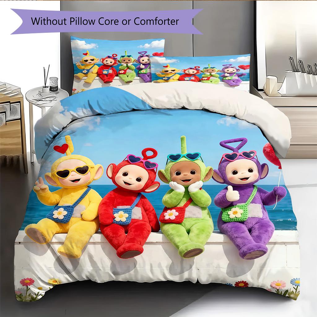 Teletubbies Pattern Bedding Quilt Set Home Decoration Gift (1 * duvet cover + 2 * pillowcase without core)