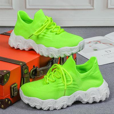 35-44 весна лето новые модные дышащие трикотажные сетчатые толстые подошвы на шнуровке женские теннисные туфли на открытом воздухе повседневные кроссовки для бега