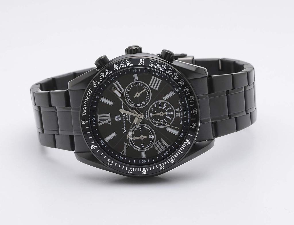 Salvatore Marra Chronograph Business with Watch BKBK Men's Solar-Powered Radio-Controlled Wristwatch, Waterproof, Analog, Black, Cloth,