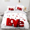Love Duvet Cover Queen Heart Shaped Bedding Sets White Romance Polyester Comforter Cover for Women Men Boys Girls Teen King Size