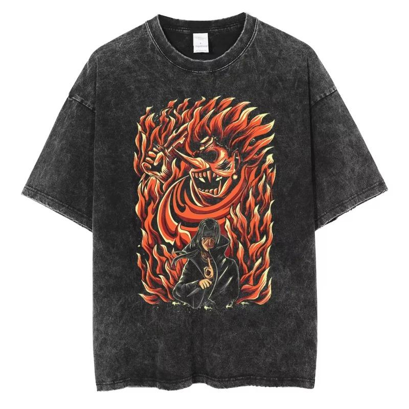 Y2k Харадзюку Ретро Кислотная Футболка Футболка с Принтом Streetwear Лето Чистый Хлопок Короткий Чистый Хлопок Стиранный Черный Топ Унисекс
