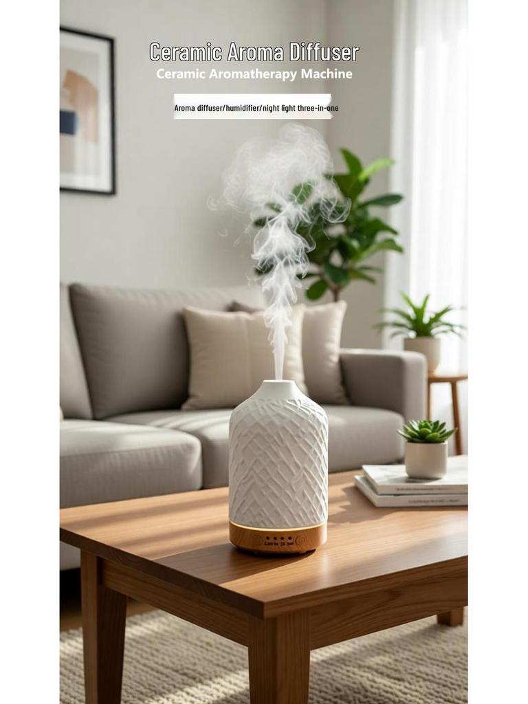 Geometric Ceramic Aroma Diffuser with Night Light - Silent Humidifier for Bedroom & Office Decor