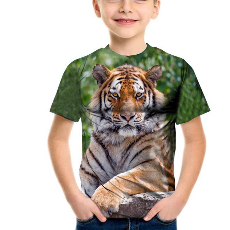 Summer Loose 3D T Shirt Funny Animal Children Tee Wolf Tiger Shirts Casual Short Sleeve Cartoon Kids Top Boys Girls