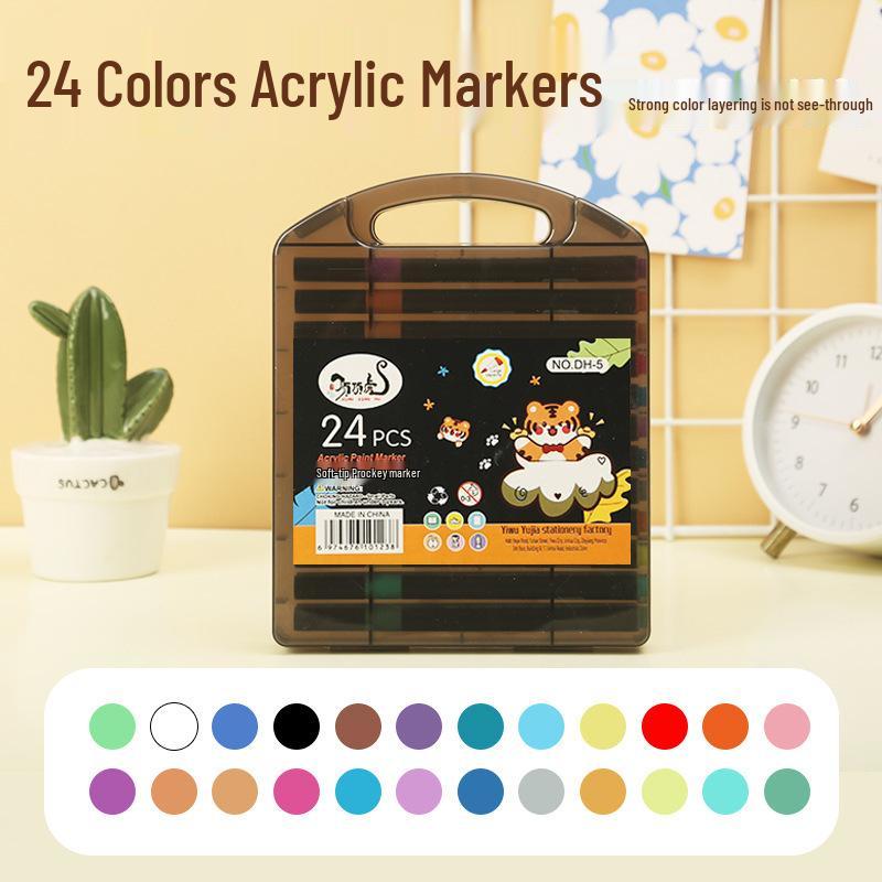 Top Tiger Acrylic Brush Marker Set for Kids - Soft Tip, Overlapping Colors, Little Black Box