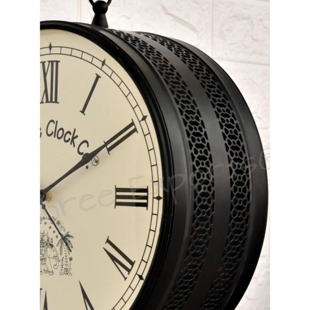 Двусторонние аналоговые часы с мировым временем/железнодорожные (станция) Часы / Черная отделка / Размер 12 дюймов / С одной стороны мировые часы, с другой - римские цифры