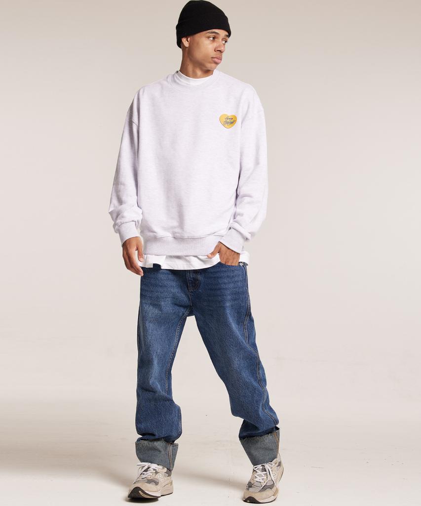 CREAM SODA LAB Human Highlight Sweatshirt Small Heart Light Gray Yellow