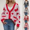 Women's Heart-shaped Peach Cardigan Pocket V-neck Regular Knitted Jacket