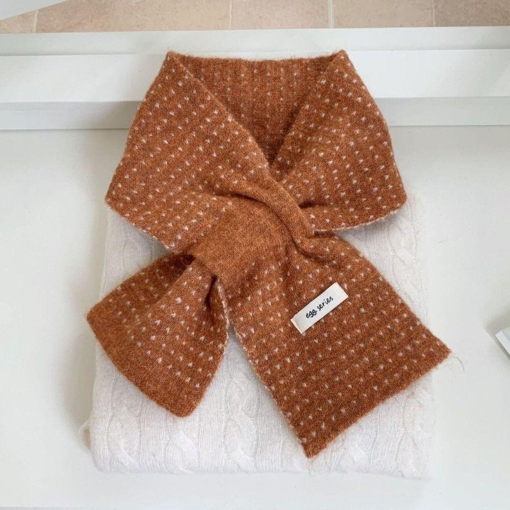 Soft Knitted Neck Scarf Dotted Pattern Short Winter Scarf Korean Style Cross Scarf Daily Outfits