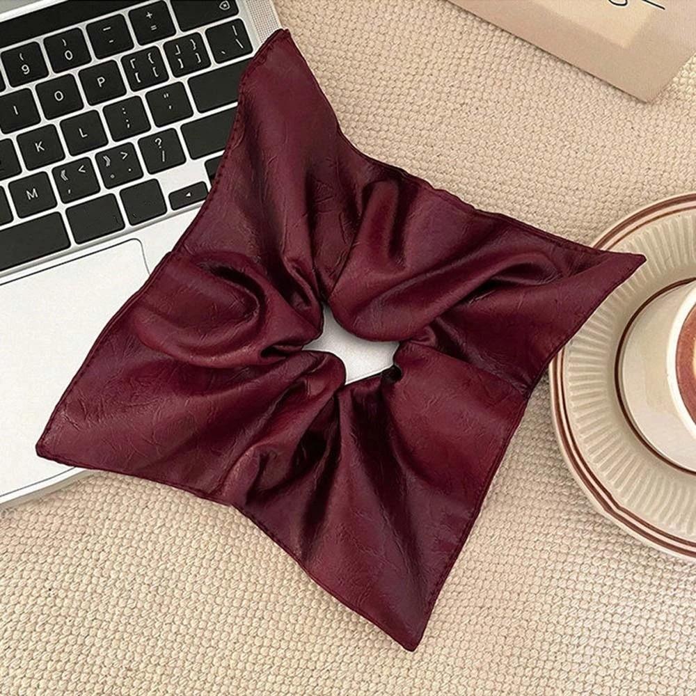 Korean Style Soft PU Scrunchies Elastic Retro Ponytail Holder Square Leather Hair Tie Gifts