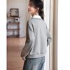 Double-layer Collar Design Gray Sweatshirt for Women Casual Simple Temperament Versatile Flesh Covering and Slimming Top