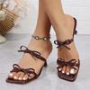 Fashion Sexy Wine Red Straps High Heels Sandals Women Square Toe Bowtie Summer Slippers Woman Heeled 2025 Elegant Party Wedding Shoes 42