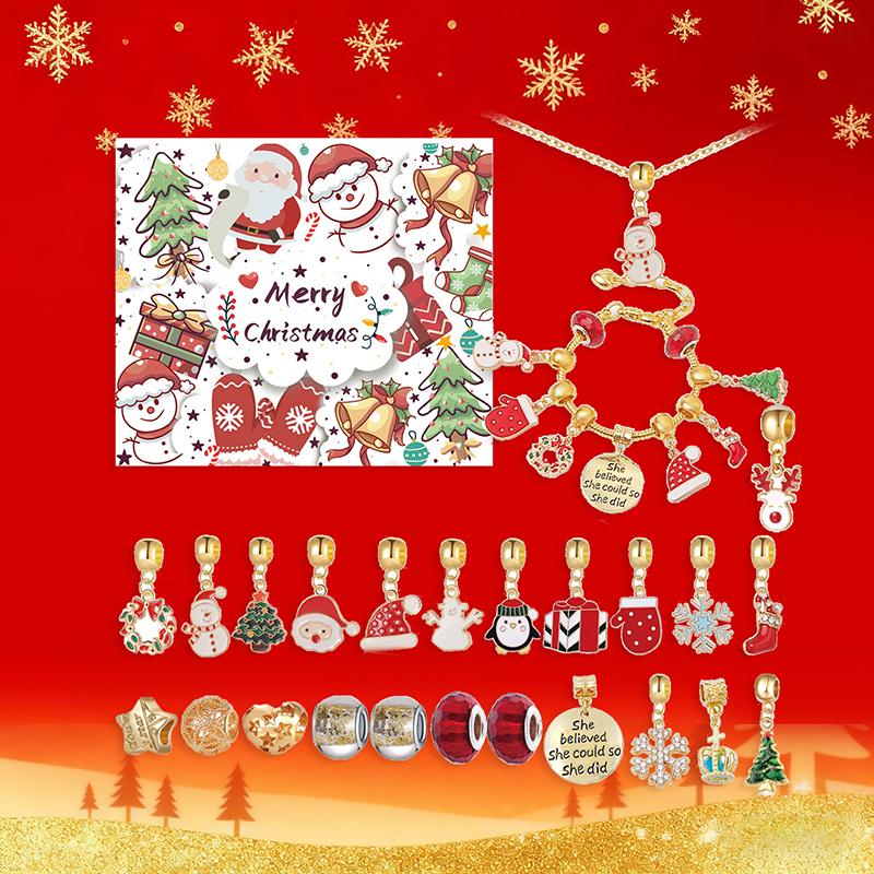 Подвеска-ожерелье Рождественский обратный отсчет Адвент-календарь Слепая коробка Рождественский DIY браслет
