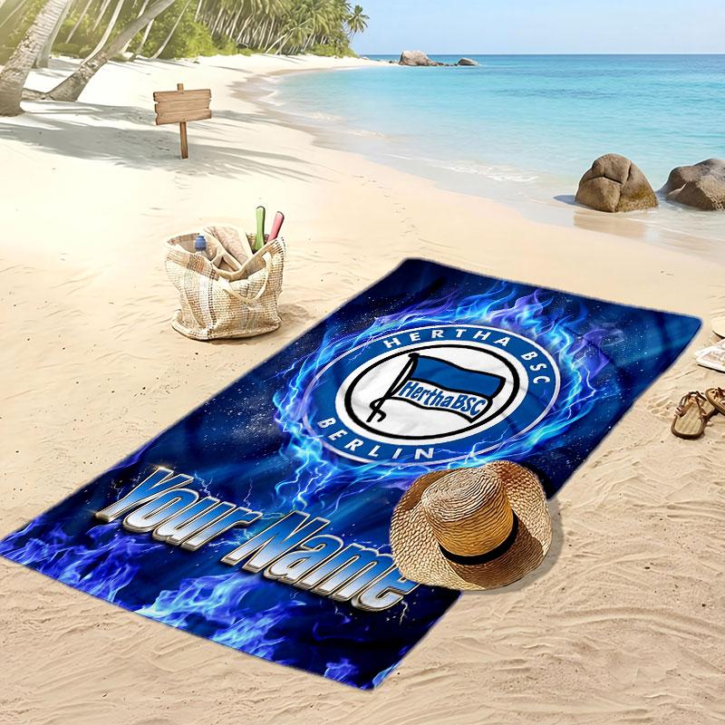 hertha bsc Personalized Printed Beach Towel Soccer Logo Support Custom Name Text Absorbent Towel For Sport Travel Special Gift