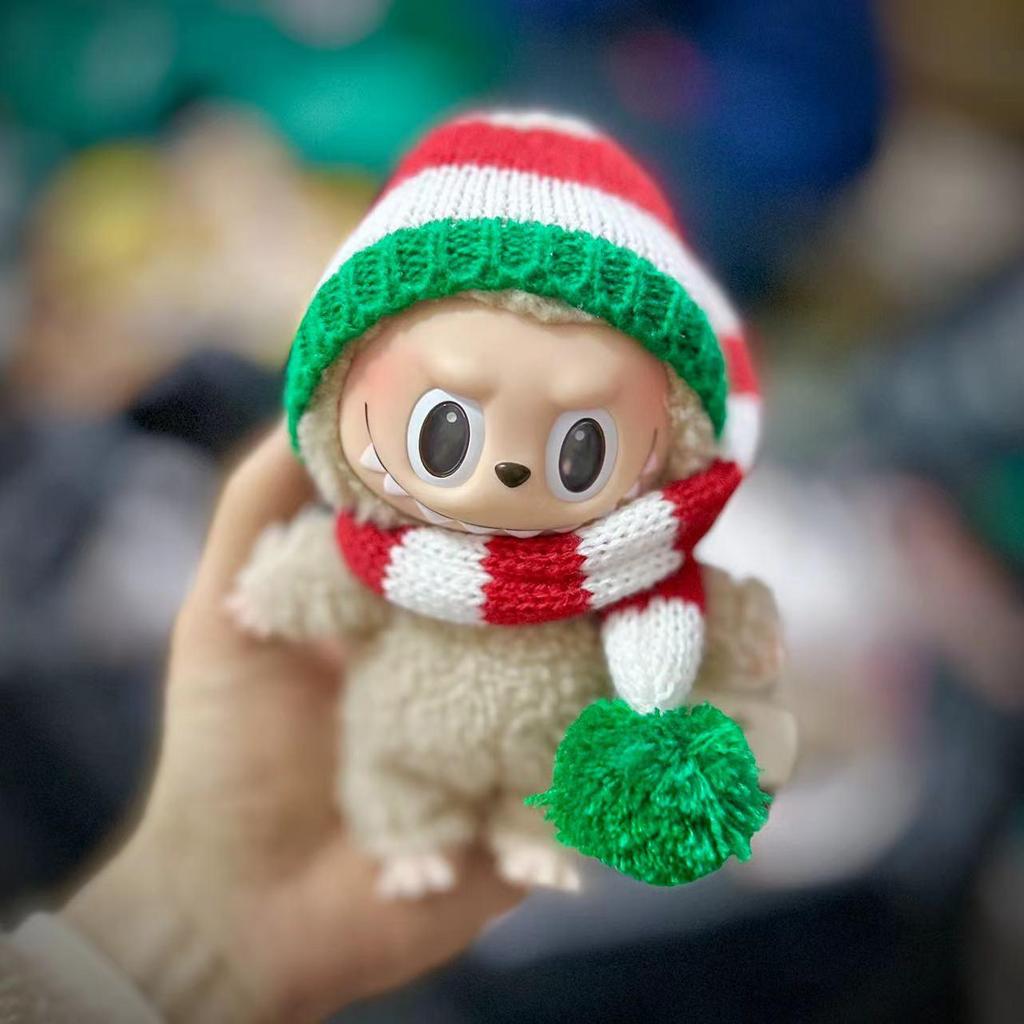 Рождественский набор Лабубу Макарон: 15см кукла-подвеска в закрытой коробке в новогодней одежде