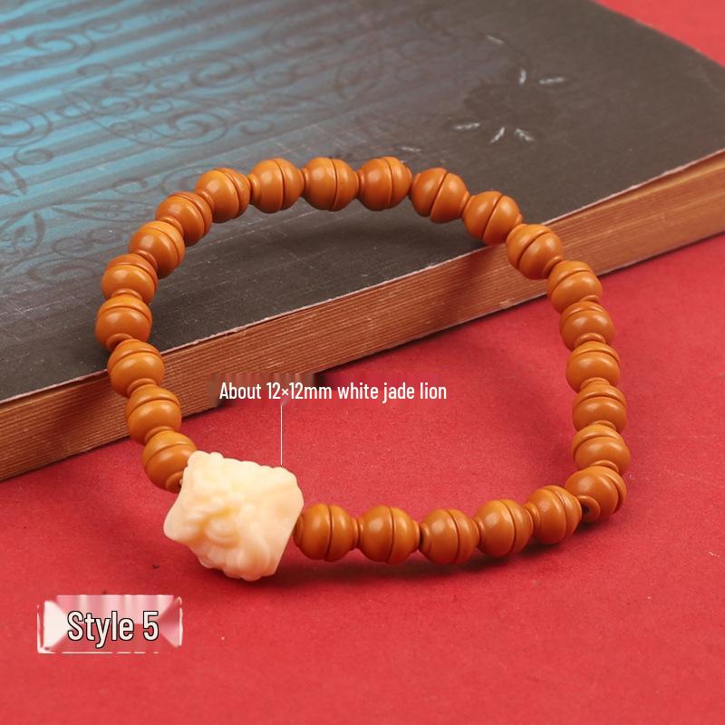 Браслет ручной работы из косточек оливы Вэньвань Дзи - Одинарный ряд Унисекс Буддийский дизайн