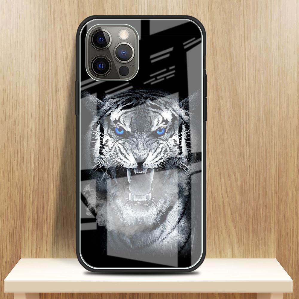 Чехол из закаленного стекла Tiger Animal для Apple iPhone 14 13 Pro 11 12 7 8 Plus SE 2022 XR X XS Max 6 6S