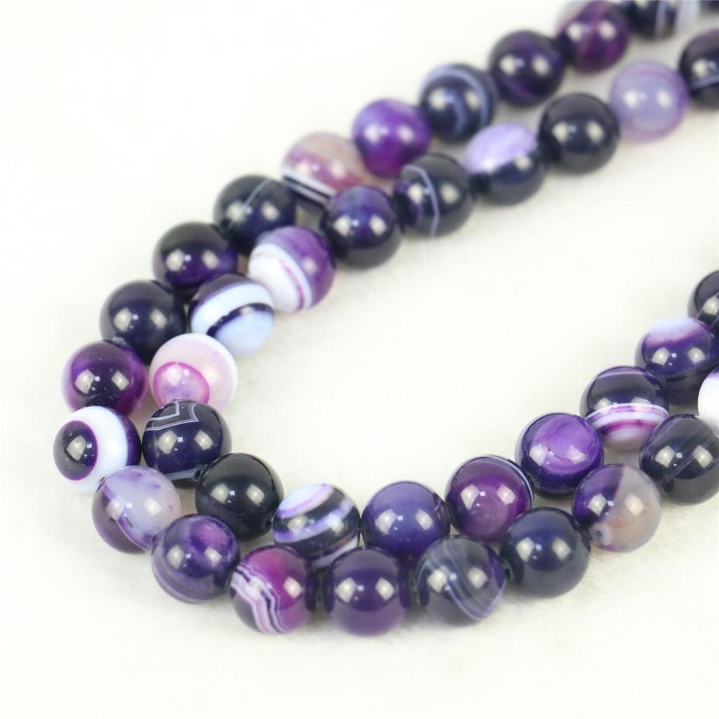 10mm Round Purple Stripe Agates Onyx Loose Beads Women Girls for Jewelry Making Design DIY Parts Accessories Natural Stone