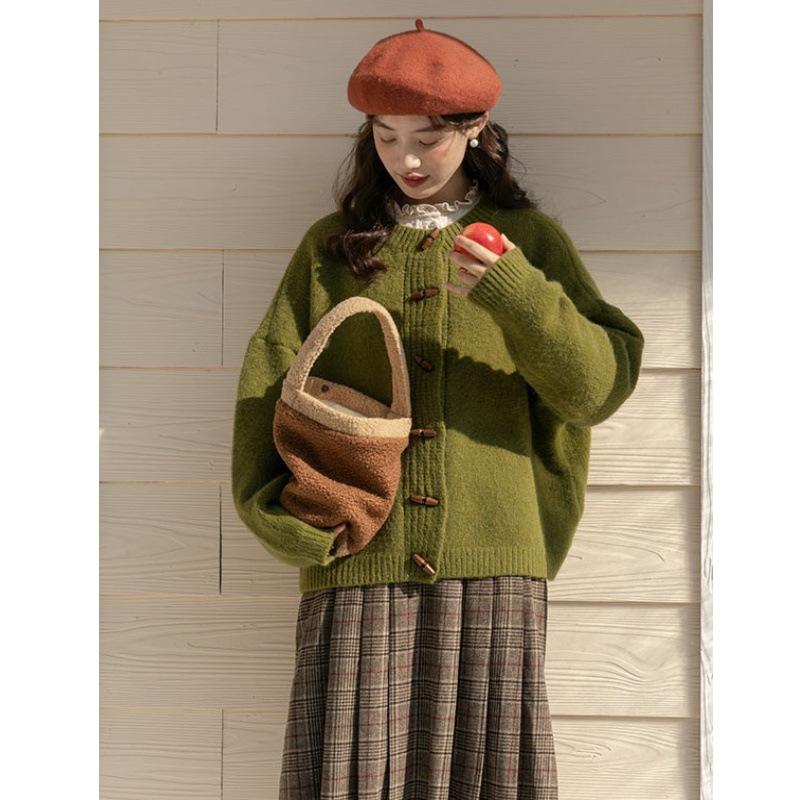 Женский вязаный кардиган в ретро-стиле с пуговицами-тогглами - Корейский стиль, Осень/Зима