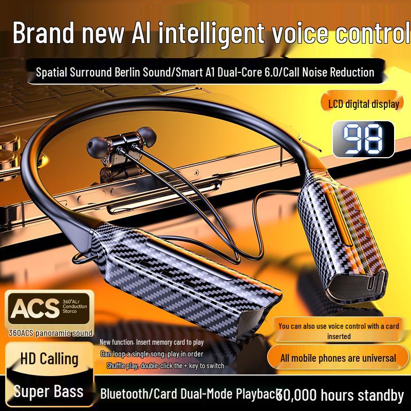 3D Bass Neckband Earphones with AI Voice Control, Noise Reduction, Long Battery Life, and High Sound Quality.