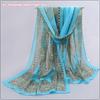 Women Elegant Vintage Chiffon Scarf Flower Print Large Beach Scarf Autumn Summer Silk Shawl Wrap