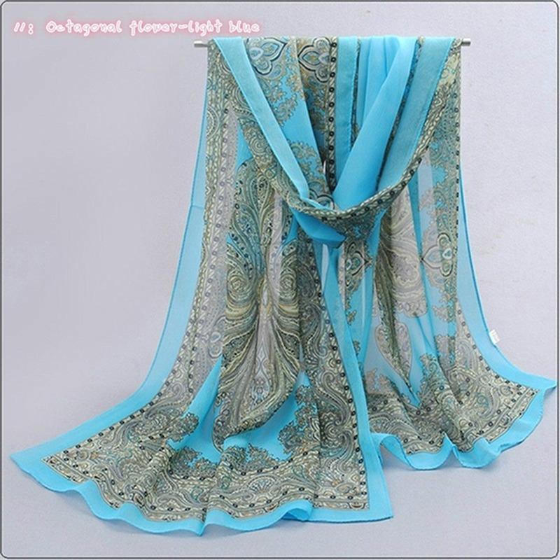 160*50cm Chiffon Fashion Scarf - Striped Floral Print Shawl For Sun Protection And Holiday Gifts