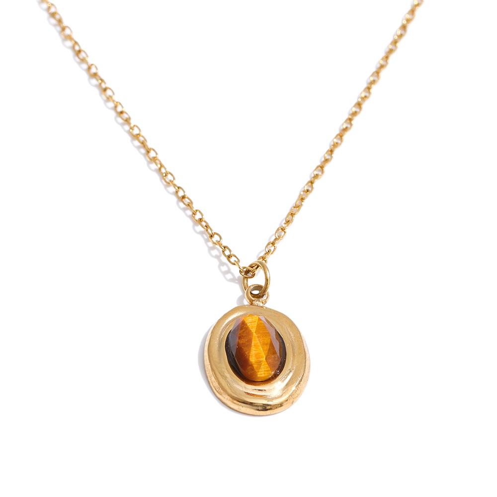 Yhpup France High Quality Natural Stone Agate Tiger Chic Pendant Necklace Earrings for Women Stainless Steel Dainty Jewelry