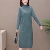 Вязаное платье для женщин на осень и зиму в корейском стиле, свободный пуловер средней длины, однотонное платье-свитер с полувысоким воротником