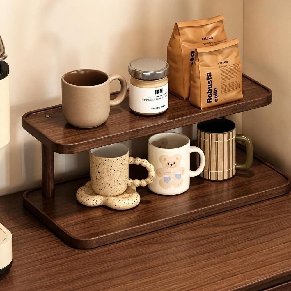 Multi-tier Corner Desktop Shelf Wood Grain Finish Cup Storage Rack Kitchen Countertop