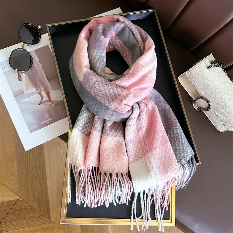 Nordic Style Autumn And Winter Imitation Cashmere Large Grid Warm Shawl Scarf, Unisex Fashion Versatile Tassel Scarf