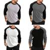 Spring Autumn Men Casual T-shirt O-neck Raglan Sleeve Color Matching Slim Fit Fitness Gym Pullover Tops Streetwear