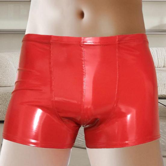 Mid-rise Elastic Waistband Men Panties U Convex Thin Stretchy Sexy Solid Color Faux Leather Shorts Briefs Daily Wear