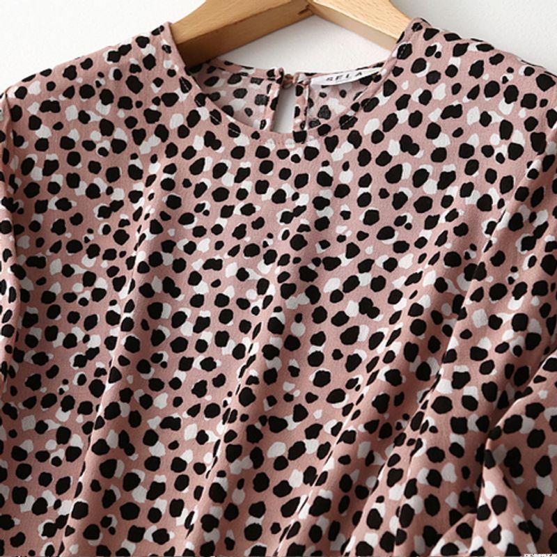 Foreign Trade Overplus Order Retro Leopard Print Print High Waist Slimming Long Sleeve Dress Spring Drape Viscose Long Dress