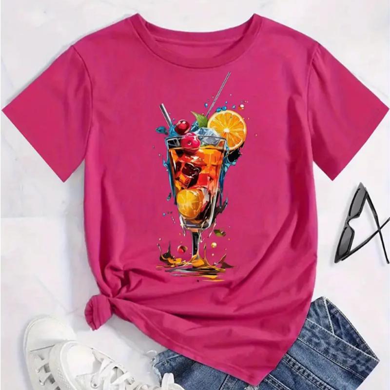 Модная женская футболка с принтом фруктового сока, забавная повседневная футболка с круглым вырезом и короткими рукавами, летняя женская футболка
