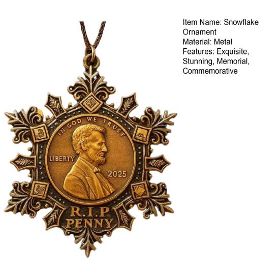 Final Cent Memorial Snowflake Ornament Historical US Cent Legacy Commemorative Ornament Vintage-Style Last Penny Keepsake for Collectors History
