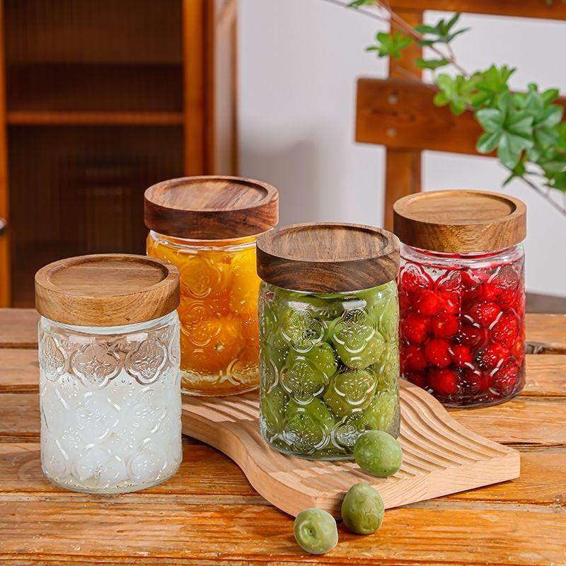 Стеклянная герметичная банка 700 мл, тисненый узор «Бегония», декоративная коробка, винтажная банка для конфет, закусок, зеленой сливы, кухонный контейнер для хранения продуктов