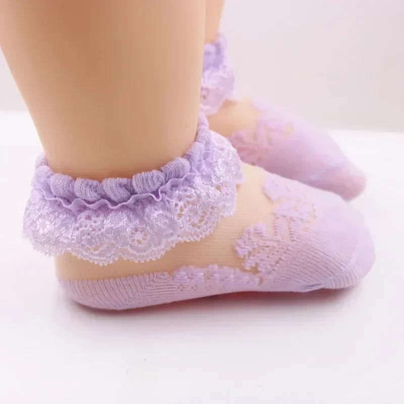 Summer Girl Socks Lace Flower Princess Newborn Baby Socks Cotton See Through Anti Slip Socks