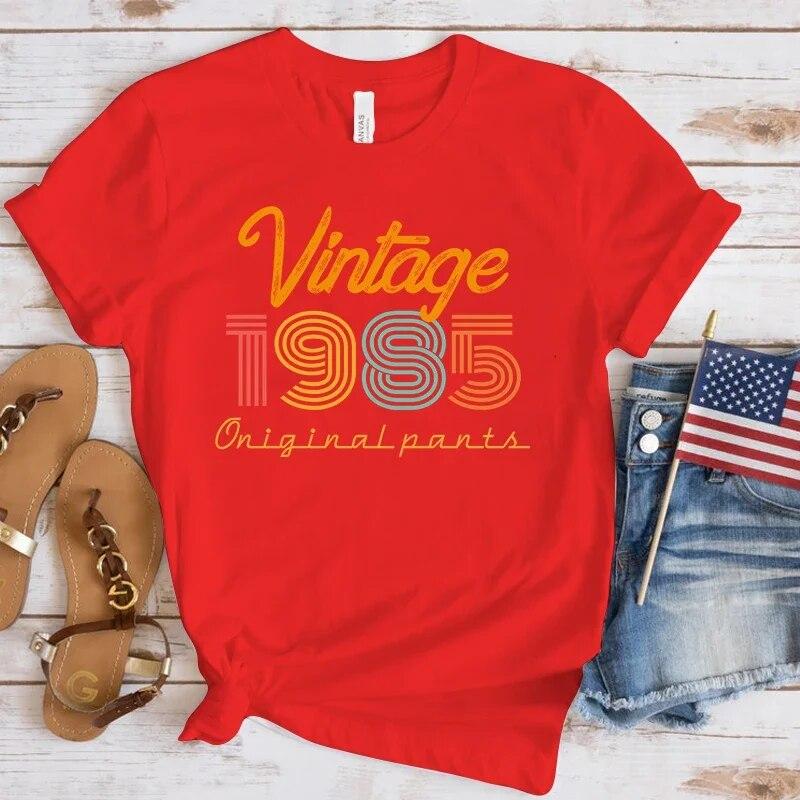 (Premium T-shirt)New Hot Vintage 1985 T-Shirts Fashion Women Girls Summer Tee Shirt Casual Short Sleeve Round Neck Tops T-Shirts