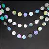 8Pcs Backdrop Hanging Iridescent Silver Glitter Circle Dots Paper Garland Streamer Party Decoration Banner for Birthday Wedding Baby Shower Engagement