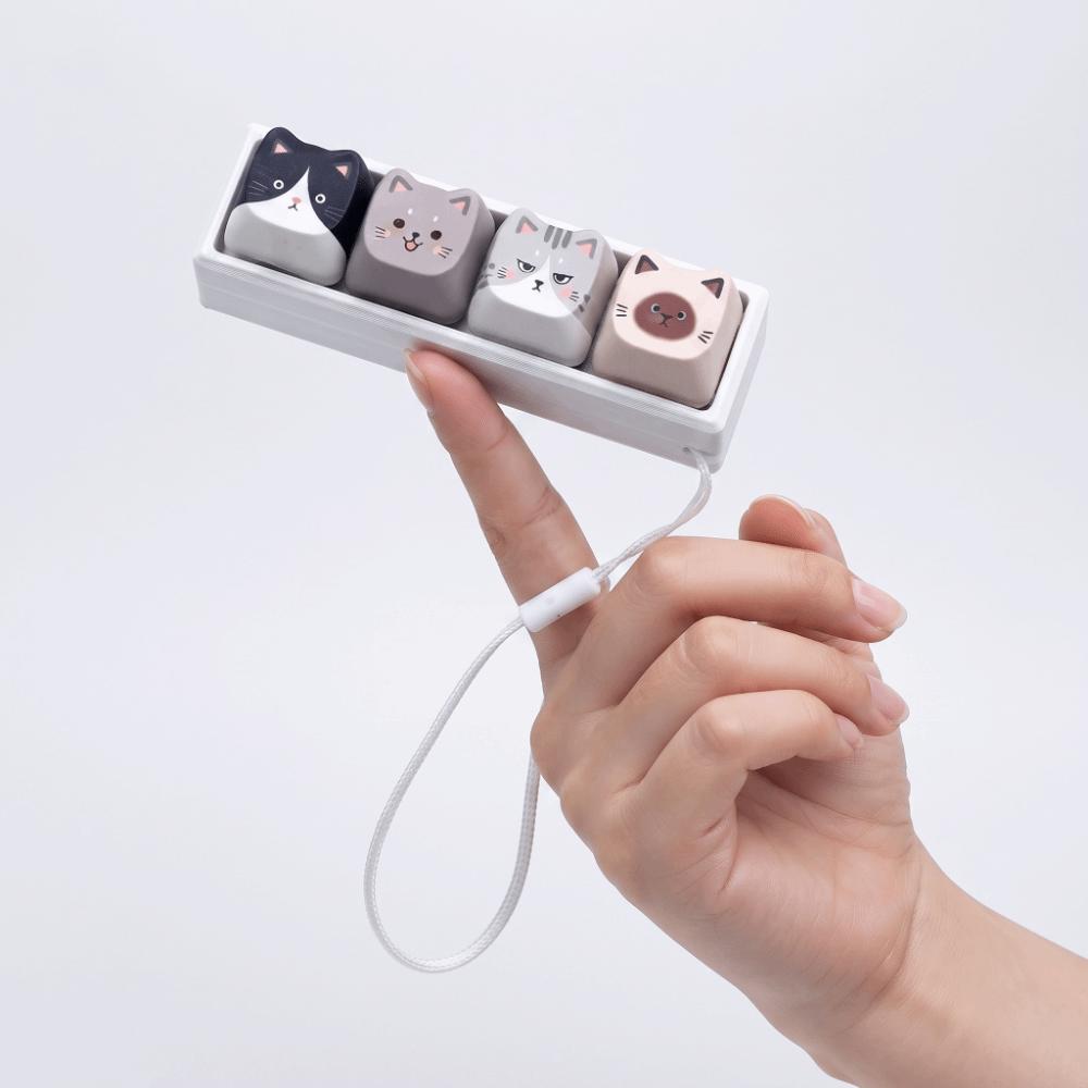 4 Keys Keycap Fidget Keychain Cat Shape Finger Press Keycap Keychain Sensory Toy