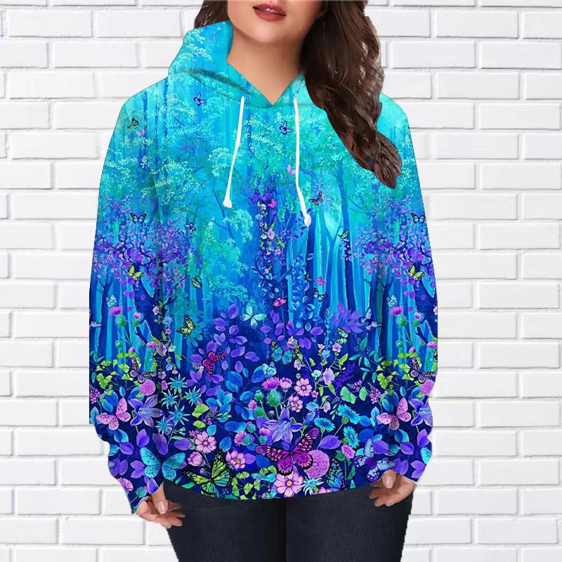 Женская мода розовый кристалл бабочка принт свободные толстовки топы блузка свитшот повседневный длинный рукав пуловер топы