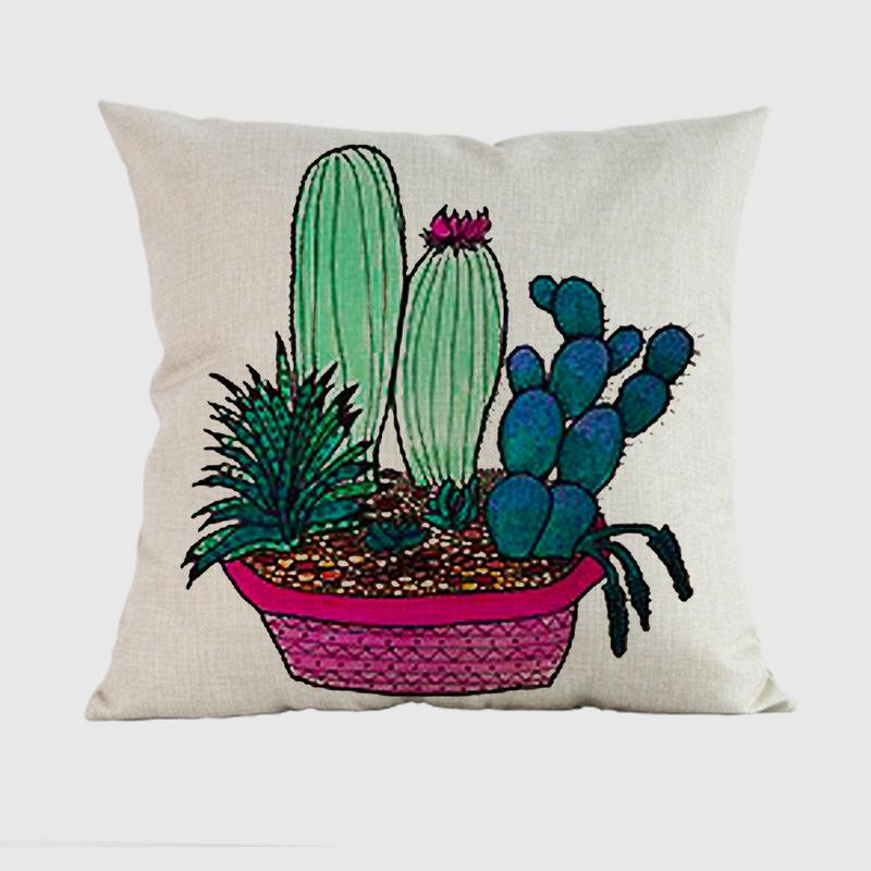 18" Square Home Decorative Cactus Throw Pillow Case Hand Painting Potted Plants Tropical Cactus Sofa Cushion Cover Cojines