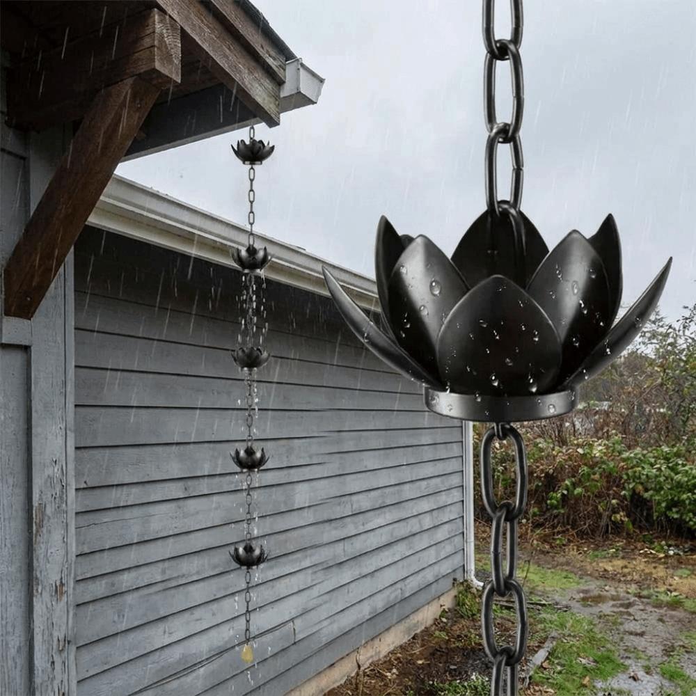 Adjustable Length Lotus Rain Catcher Anti-Rust Lotus Hanging Chime Lotus Rain Chain  Garden Decor