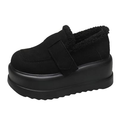 Женские зимние кроссовки на толстой подошве, новые зимние плюшевые теплые хлопковые туфли, женские уличные нескользящие пушистые туфли на платформе с мехом 7,5 см