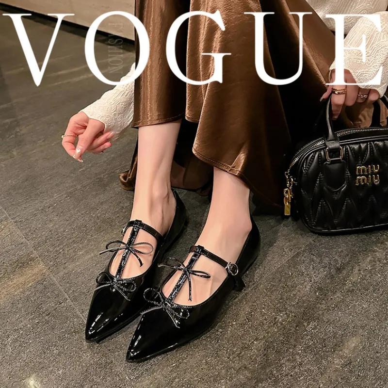 Fashion Red Patent Leather Pointed Toe Mary Jane Shoes for Women Elegant Bow Decoration Women Pumps High Quality Cozy Flats for Women