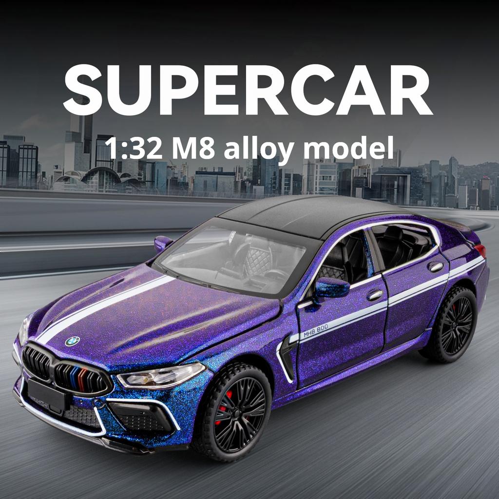 1:32 BMW M8 Exquisite Alloy Sport Car Model Simulation Racing Pull Back Toy Boys Super Car Collectible Decoration Boys Gifts