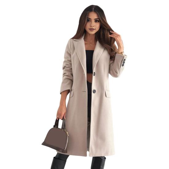 Женский шерстяной жакет с отложным воротником, однобортное пальто однотонного цвета, средней длины, с длинными рукавами, для поездок на работу, свиданий, весна-осень-зима