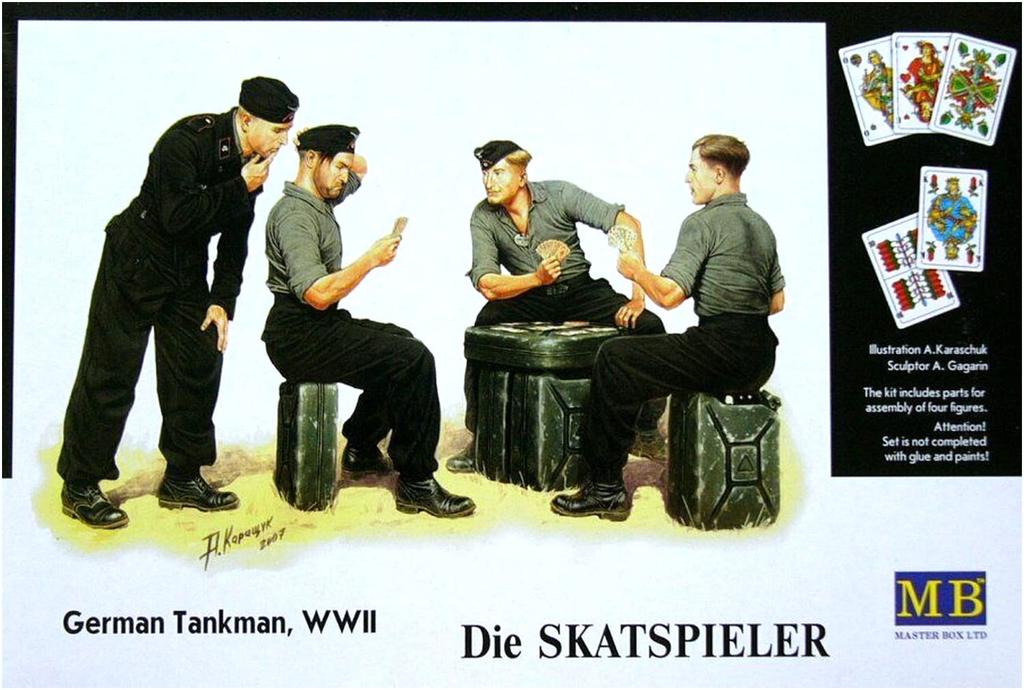 Master Box 1/35 Scale German Card-Playing Tank Crew with Jerry Cans (4-Piece Set) Plastic Model Kit MB35025