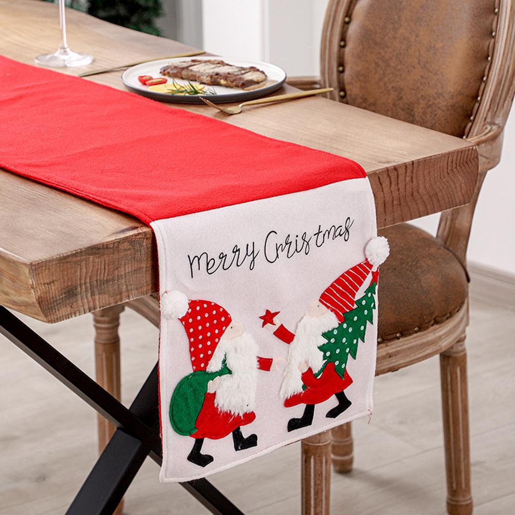 Christmas Table Runner Christmas Embroidered Santa Claus Tablecloth Xmas Placemat Decoration for Entrance Table and